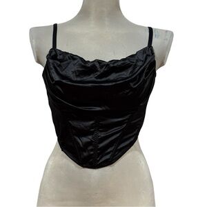 Urban Outfitters Sleek Black Satin Crop Top Billowing Tank Top Spaghetti Strap M